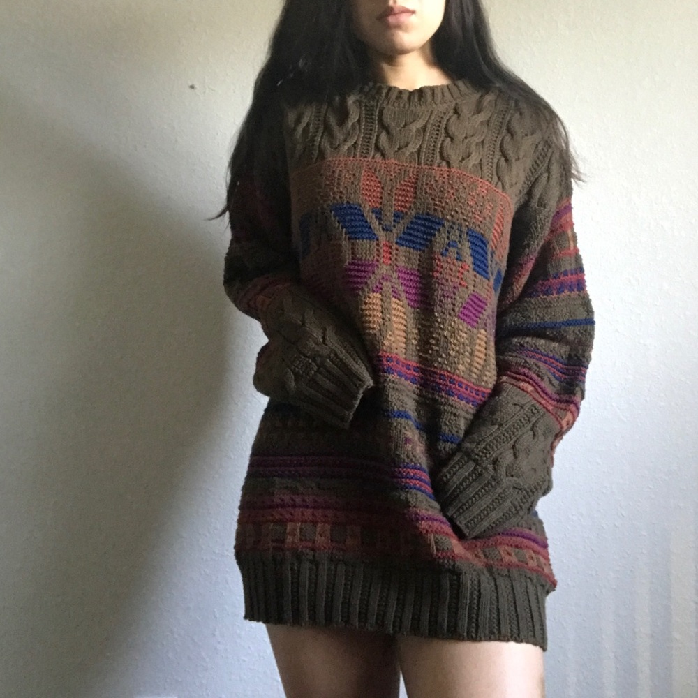 Olive green fall oversized nit sweater